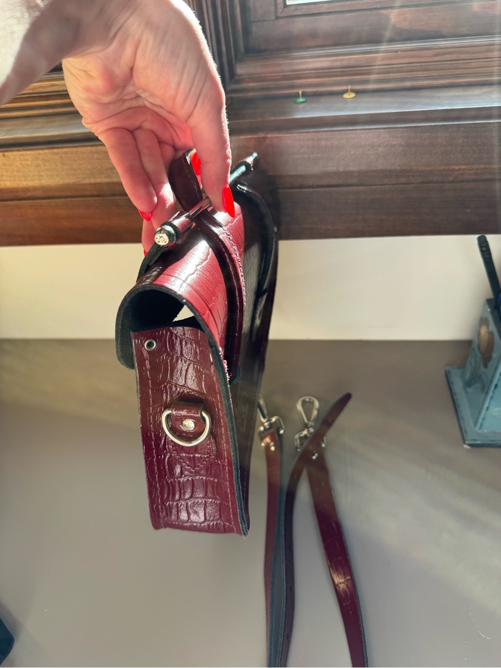 The Cambridge Satchel Company Croc-Embossed Burgundy Satchel - Picture 4 of 6